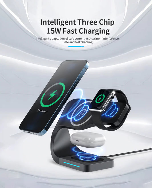Futuristic Wireless 3-in-1 Charger Station